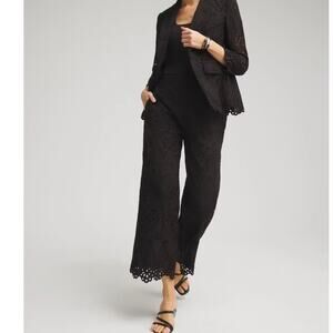 Chico’s Pull On Eyelet Lace Wide Leg Cropped Pants Black Size 0 US 4